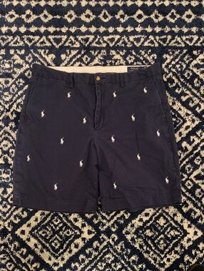 Polo Ralph Lauren Navy Embroidered Polo Player Flat-Front Shorts